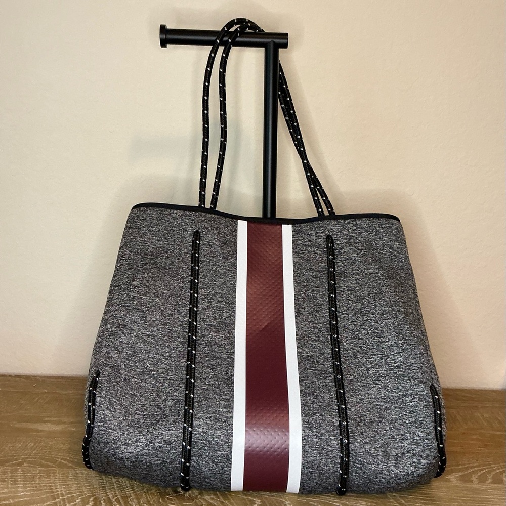HAUTE SHORE Greyson Gray and Burgundy Tote Bag